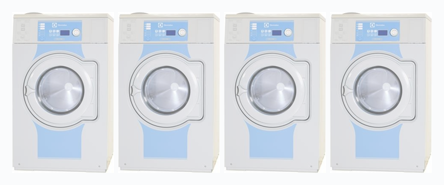 Row of Scrubs high-capacity front-load laundry machines