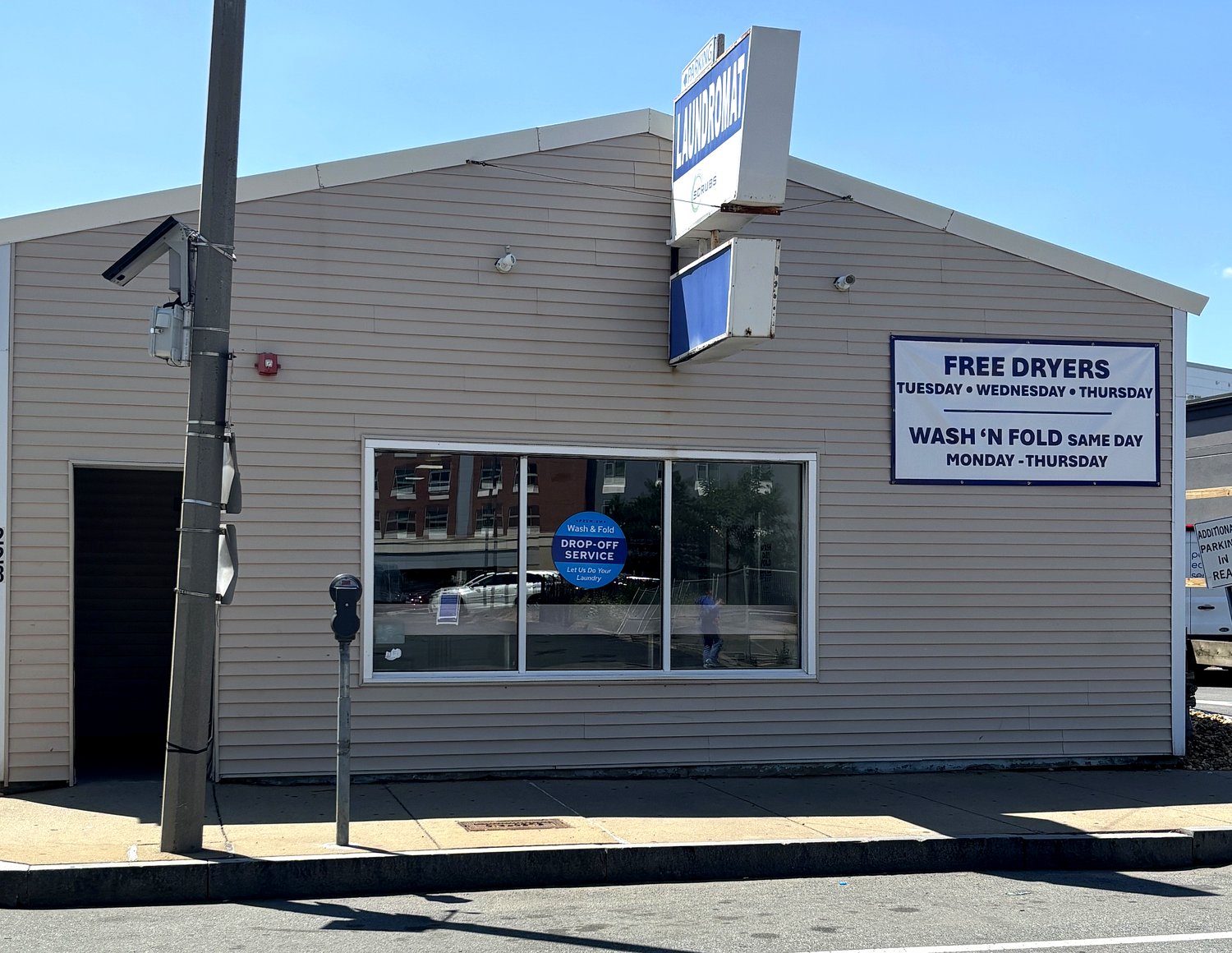 Scrubs Laundry storefront at 228 Everett Avenue, Chelsea, MA — look for the Laundromat sign on the corner